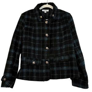 Dress Barn Blue Black Plaid Lined Pea Coat XL